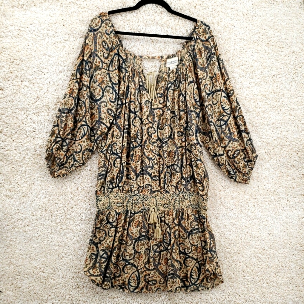 Ralph Lauren Denim Supply tan black tunic dress women US size XL balloon sleeves